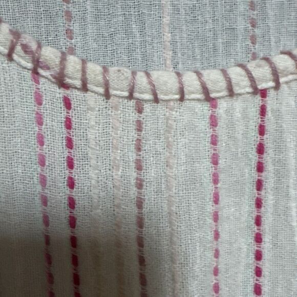 LoveShackFancy Size L Mini Dress Pink Striped Ruffle Tier Embroidered Boho - Picture 8 of 11